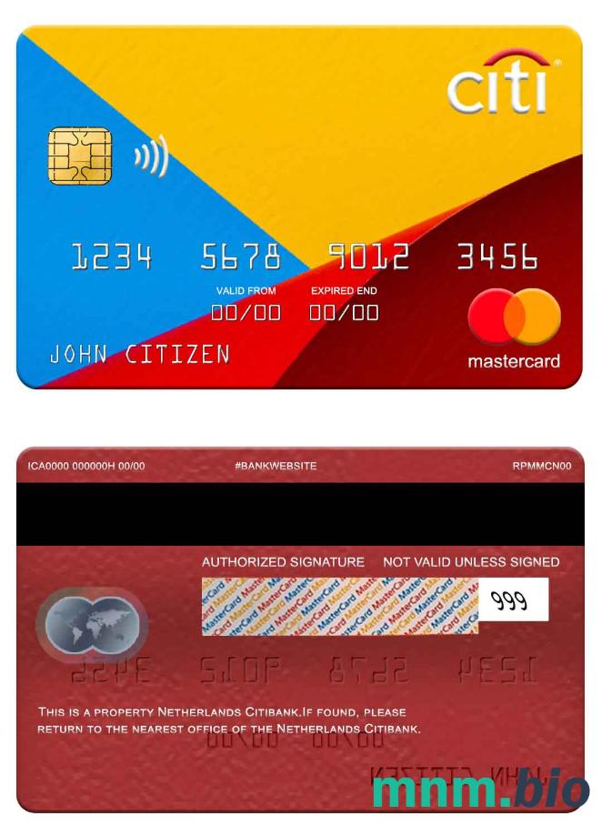 Netherlands Citibank przykład karty mastercard w formacie PSD